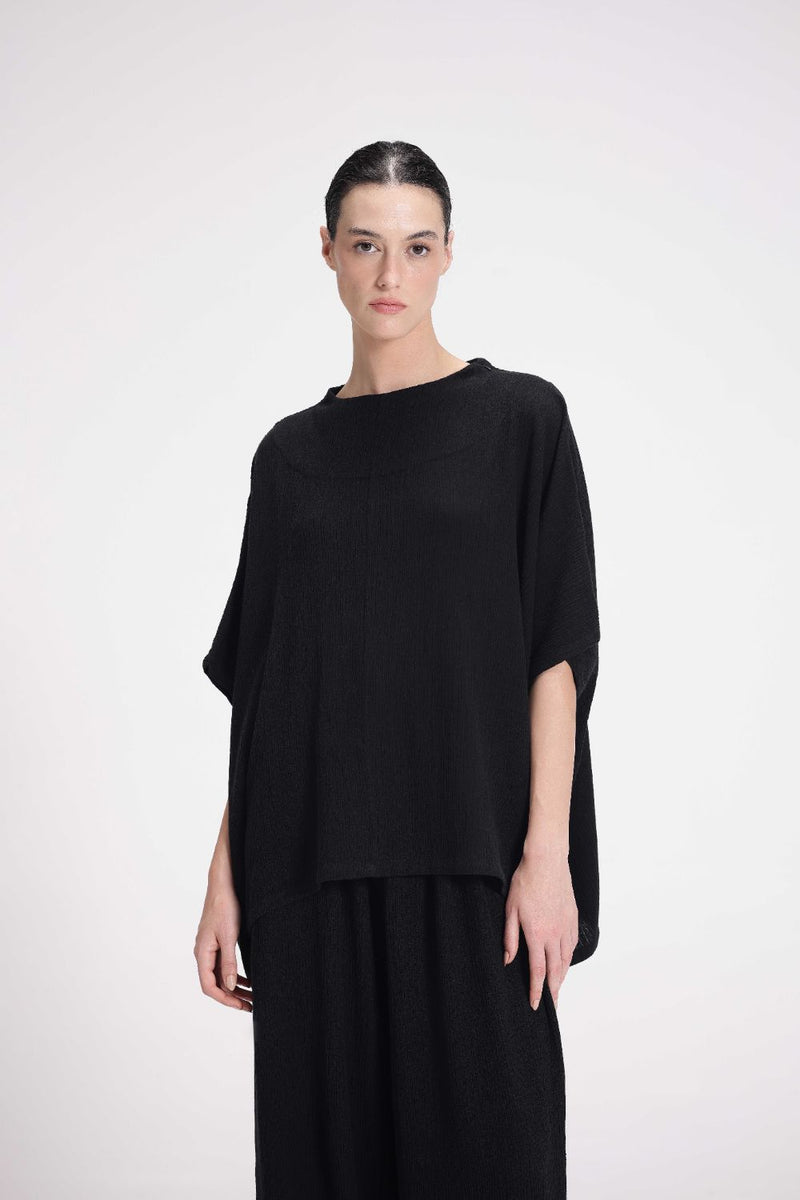 Textured High Neck Top cotton by Turn Black in black color for women in Singapore