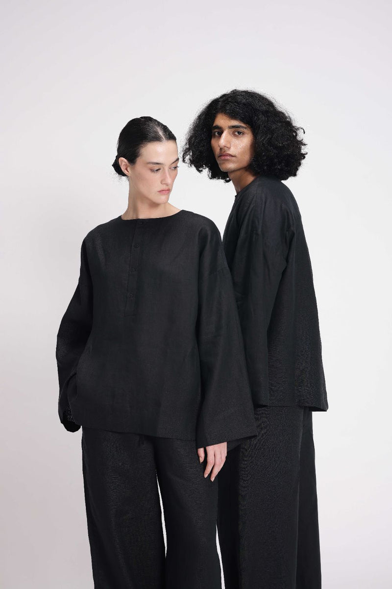 Linen Full Sleeves Top linen by Turn Black in black color for women in Singapore