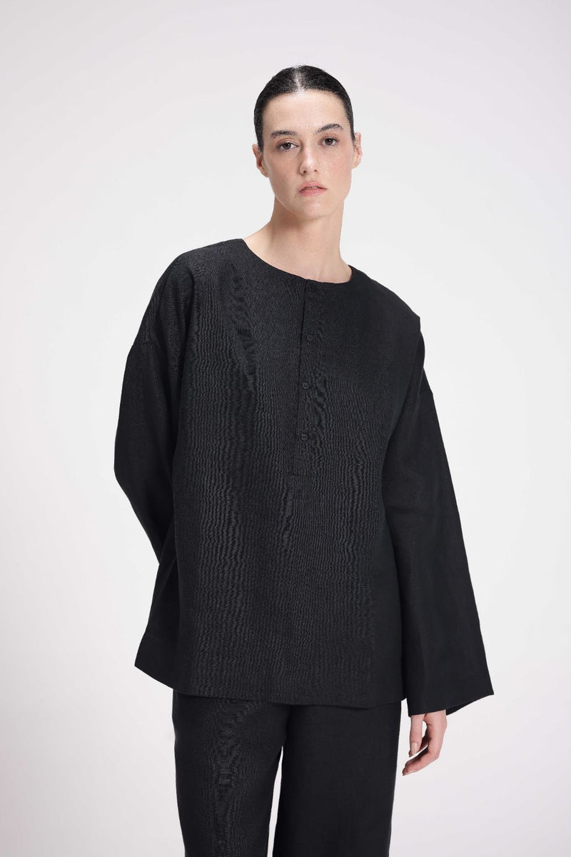 Linen Full Sleeves Top linen by Turn Black in black color for women in Singapore