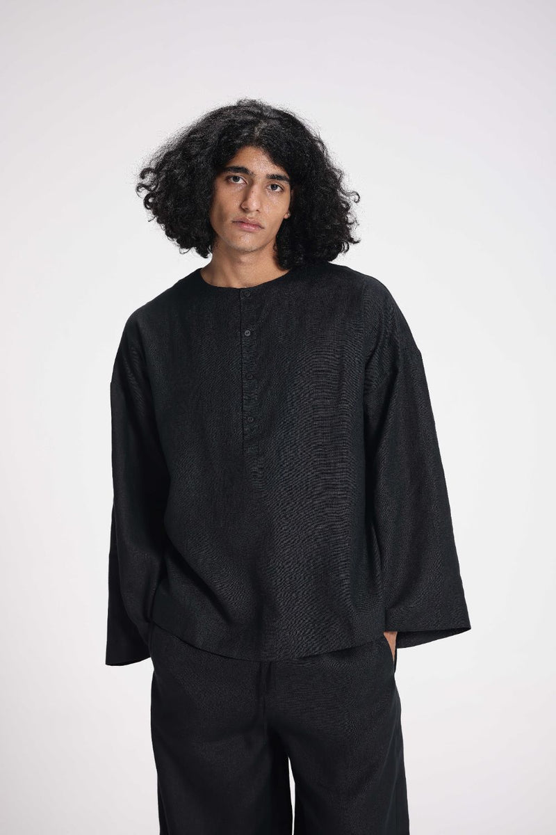 Linen Full Sleeves Top linen by Turn Black in black color for women in Singapore