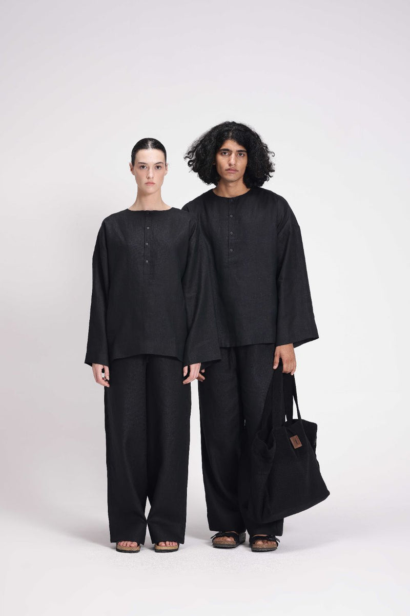 Linen Full Sleeves Top linen by Turn Black in black color for women in Singapore