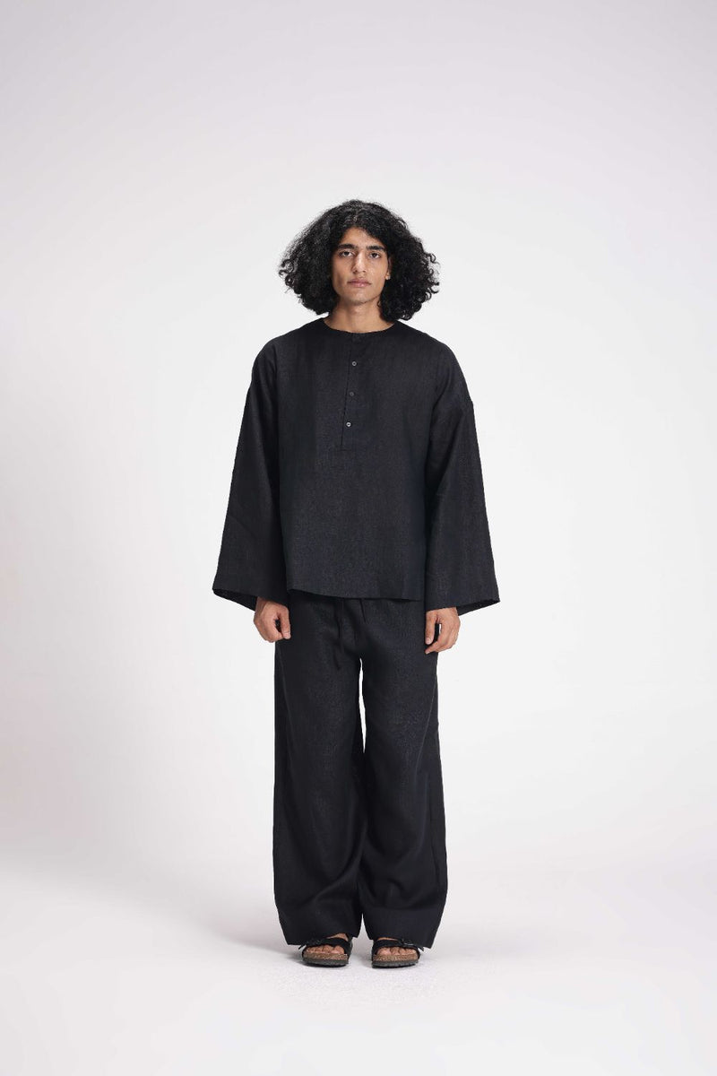 Linen Full Sleeves Top linen by Turn Black in black color for women in Singapore