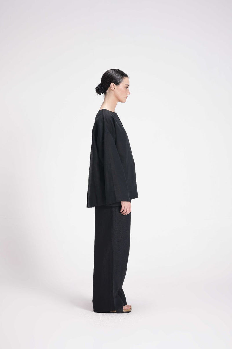 Linen Full Sleeves Top linen by Turn Black in black color for women in Singapore