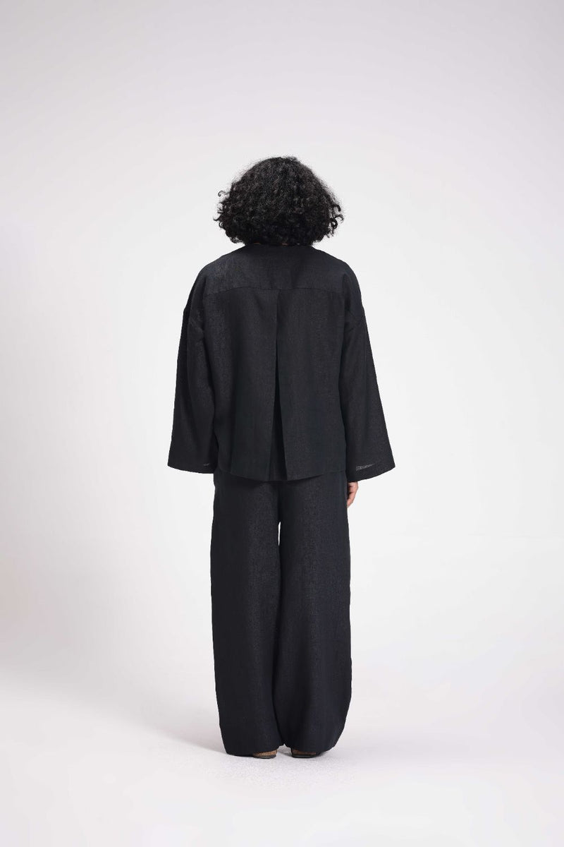 Linen Full Sleeves Top linen by Turn Black in black color for women in Singapore