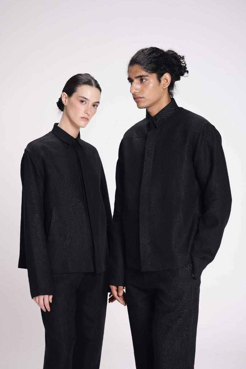 Linen Shirt with Patch Pockets linen by Turn Black in black color for women in Singapore