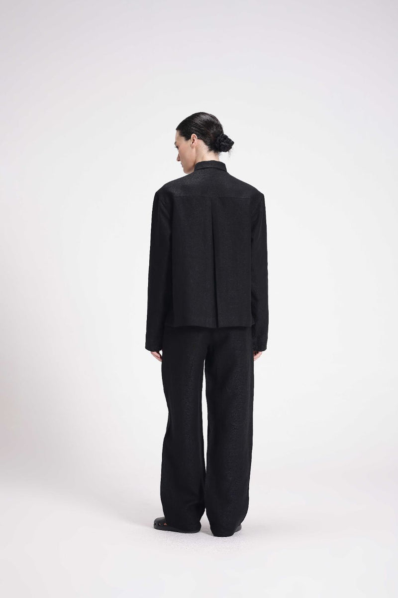 Linen Shirt with Patch Pockets linen by Turn Black in black color for women in Singapore