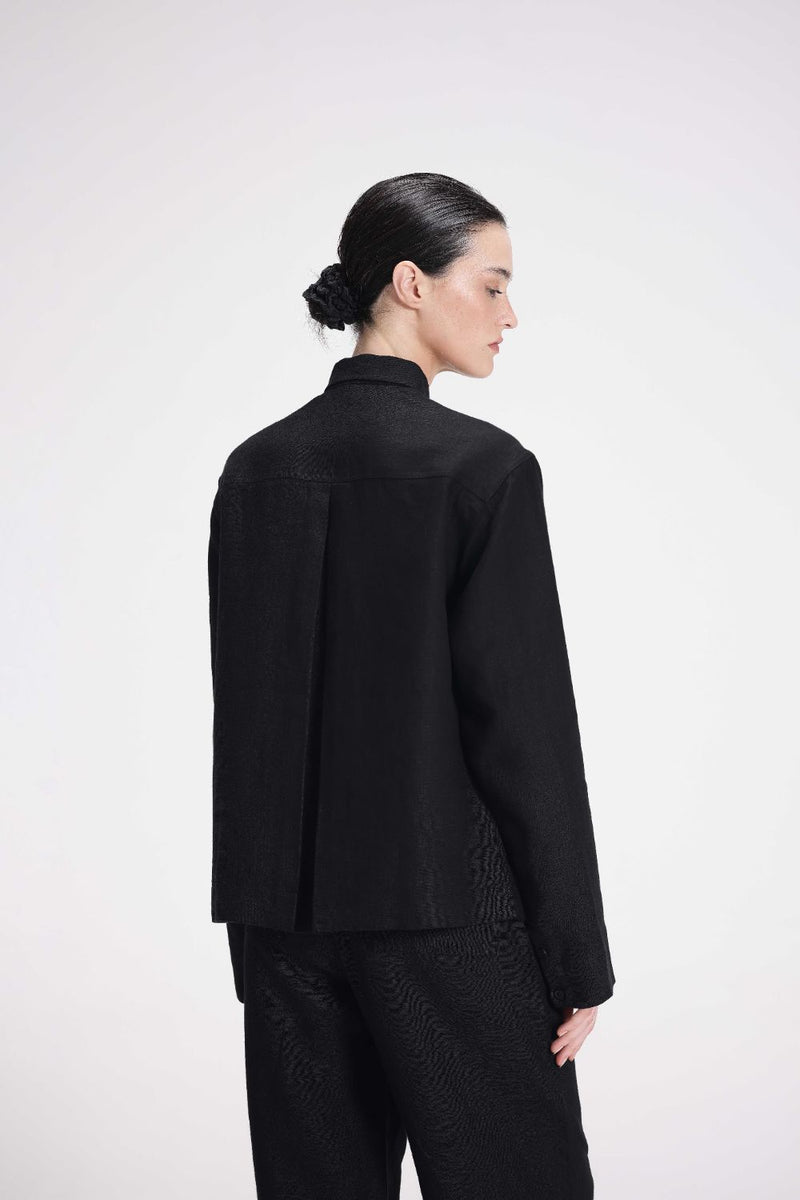 Linen Shirt with Patch Pockets linen by Turn Black in black color for women in Singapore