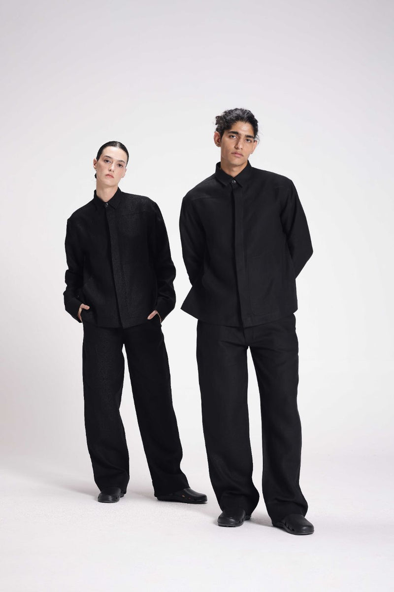 Linen Shirt with Patch Pockets linen by Turn Black in black color for women in Singapore