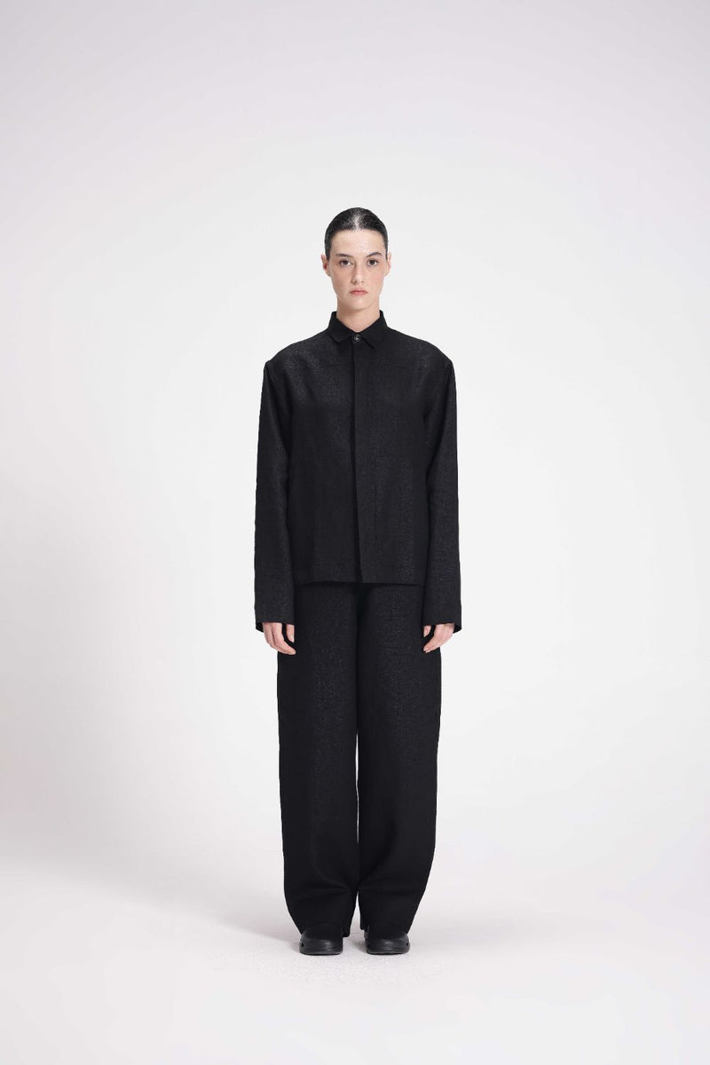 Linen Shirt with Patch Pockets linen by Turn Black in black color for women in Singapore