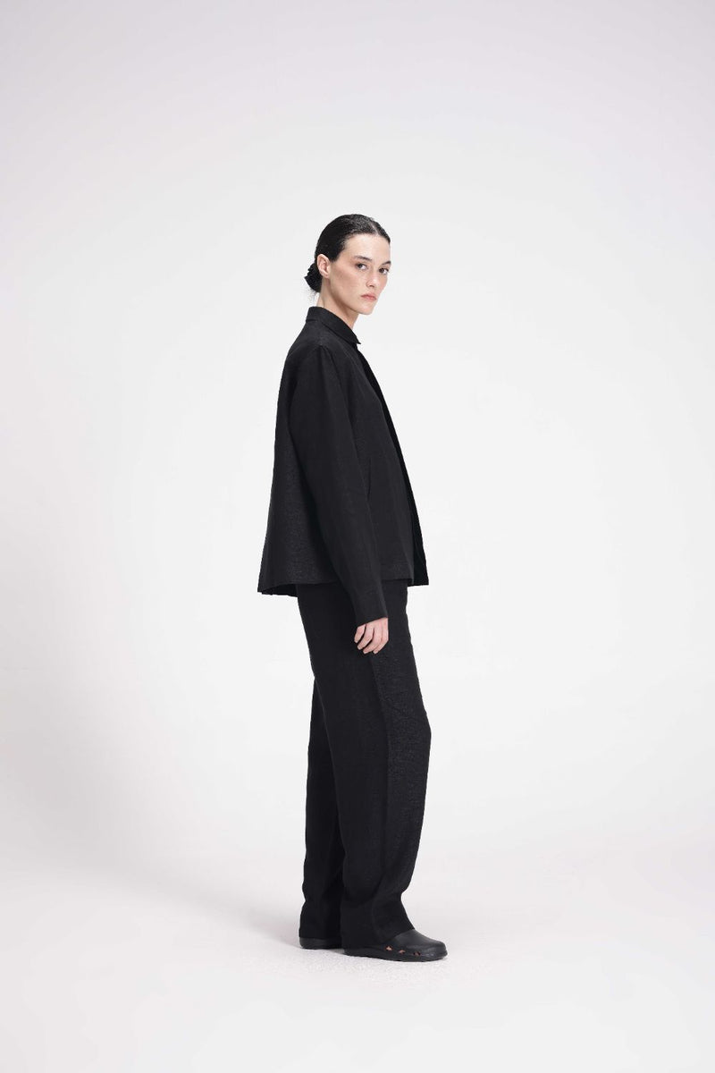 Linen Shirt with Patch Pockets linen by Turn Black in black color for women in Singapore