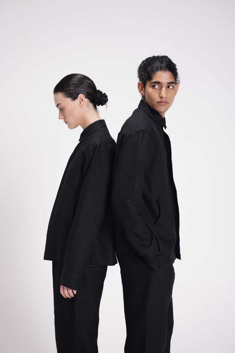 Linen Shirt with Patch Pockets linen by Turn Black in black color for women in Singapore