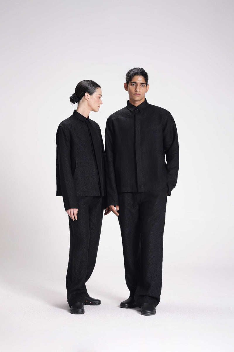 Linen Shirt with Patch Pockets linen by Turn Black in black color for women in Singapore