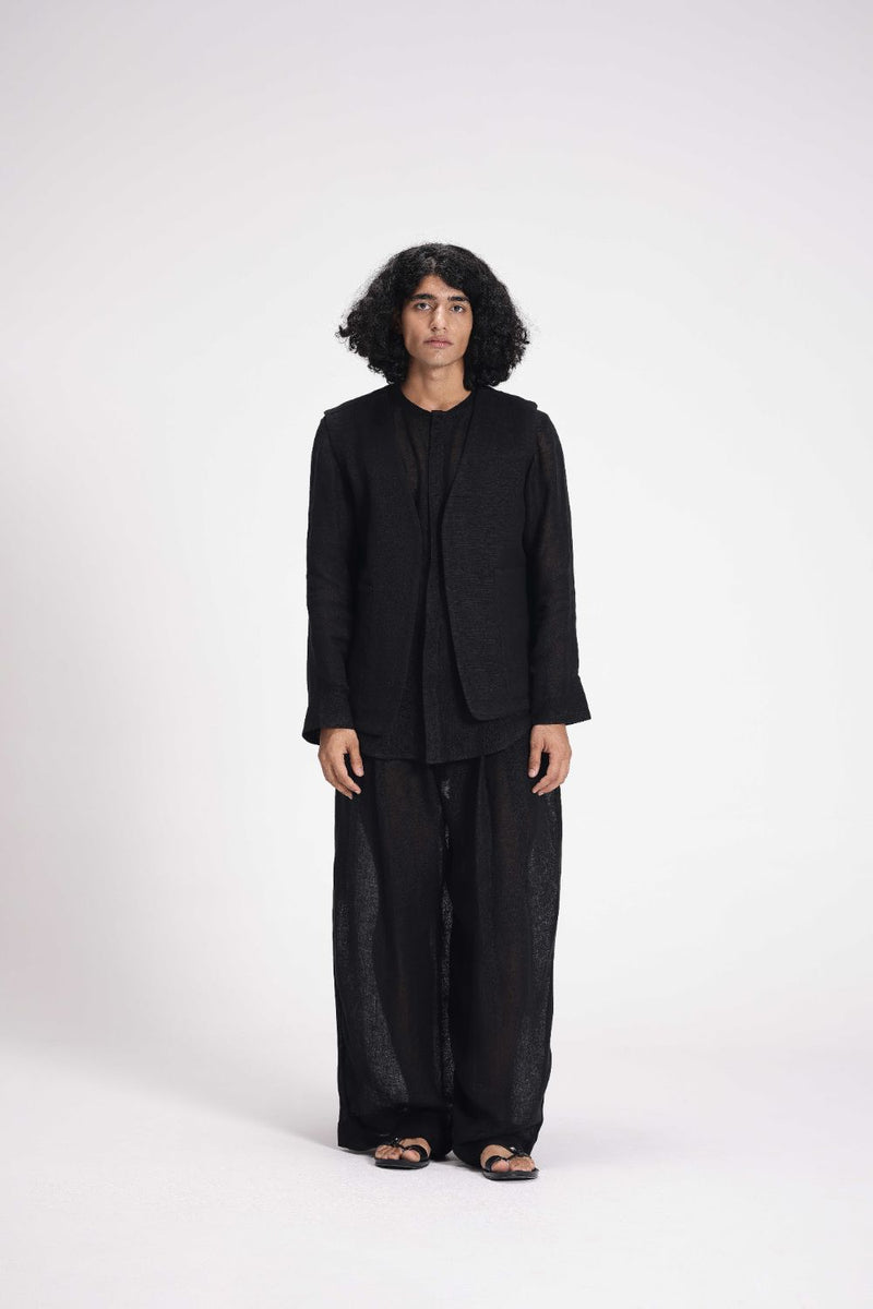 Chenille Sleeveless Vest linen by Turn Black in black color for women in Singapore