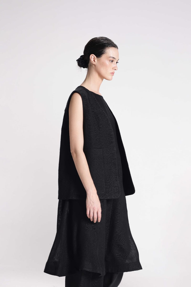 Chenille Sleeveless Vest linen by Turn Black in black color for women in Singapore