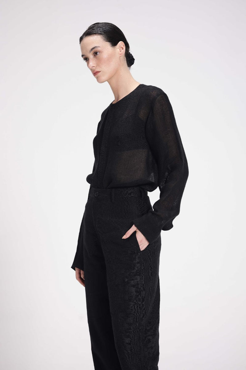 Linen Mid-Rise Straight Pants linen by Turn Black in black color for women in Singapore