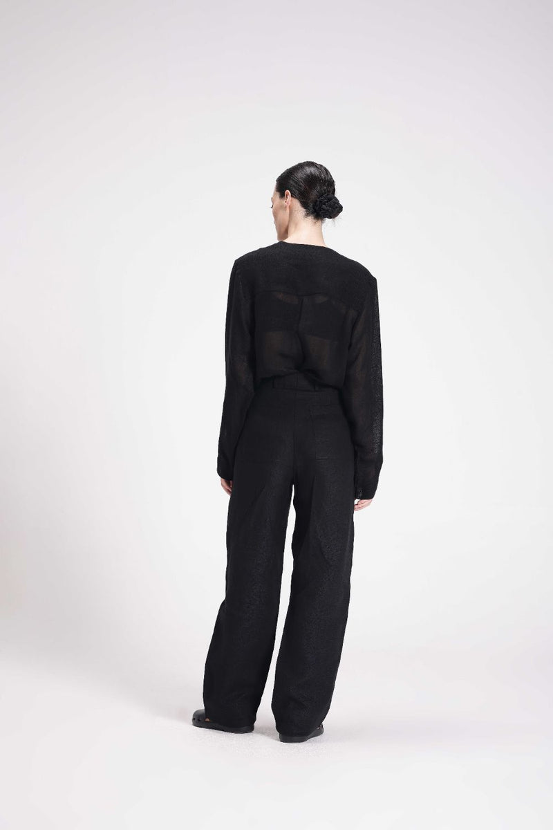 Linen Mid-Rise Straight Pants linen by Turn Black in black color for women in Singapore