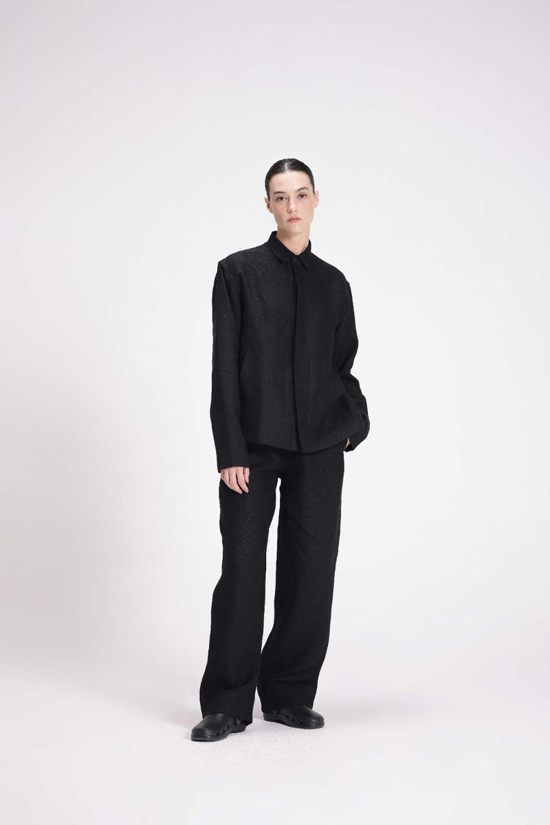 Linen Mid-Rise Straight Pants linen by Turn Black in black color for women in Singapore