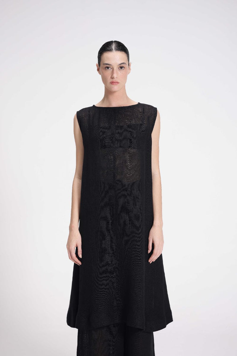 Sheer Slip Dress linen by Turn Black in black color for women in Singapore