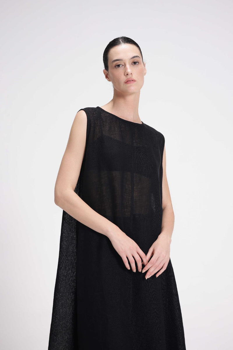 Sheer Slip Dress linen by Turn Black in black color for women in Singapore