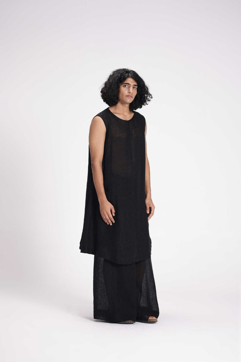 Sheer Slip Dress linen by Turn Black in black color for women in Singapore
