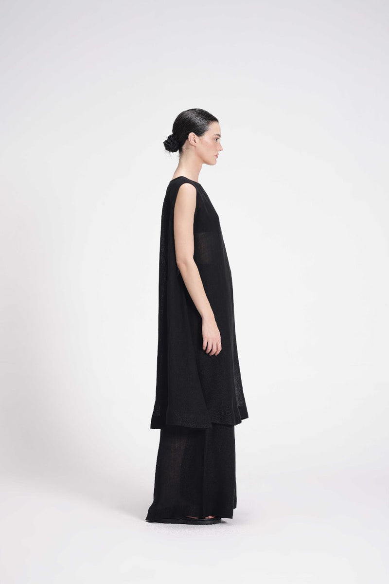 Sheer Slip Dress linen by Turn Black in black color for women in Singapore