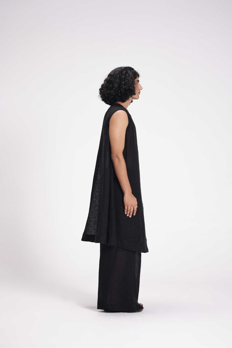 Sheer Slip Dress linen by Turn Black in black color for women in Singapore