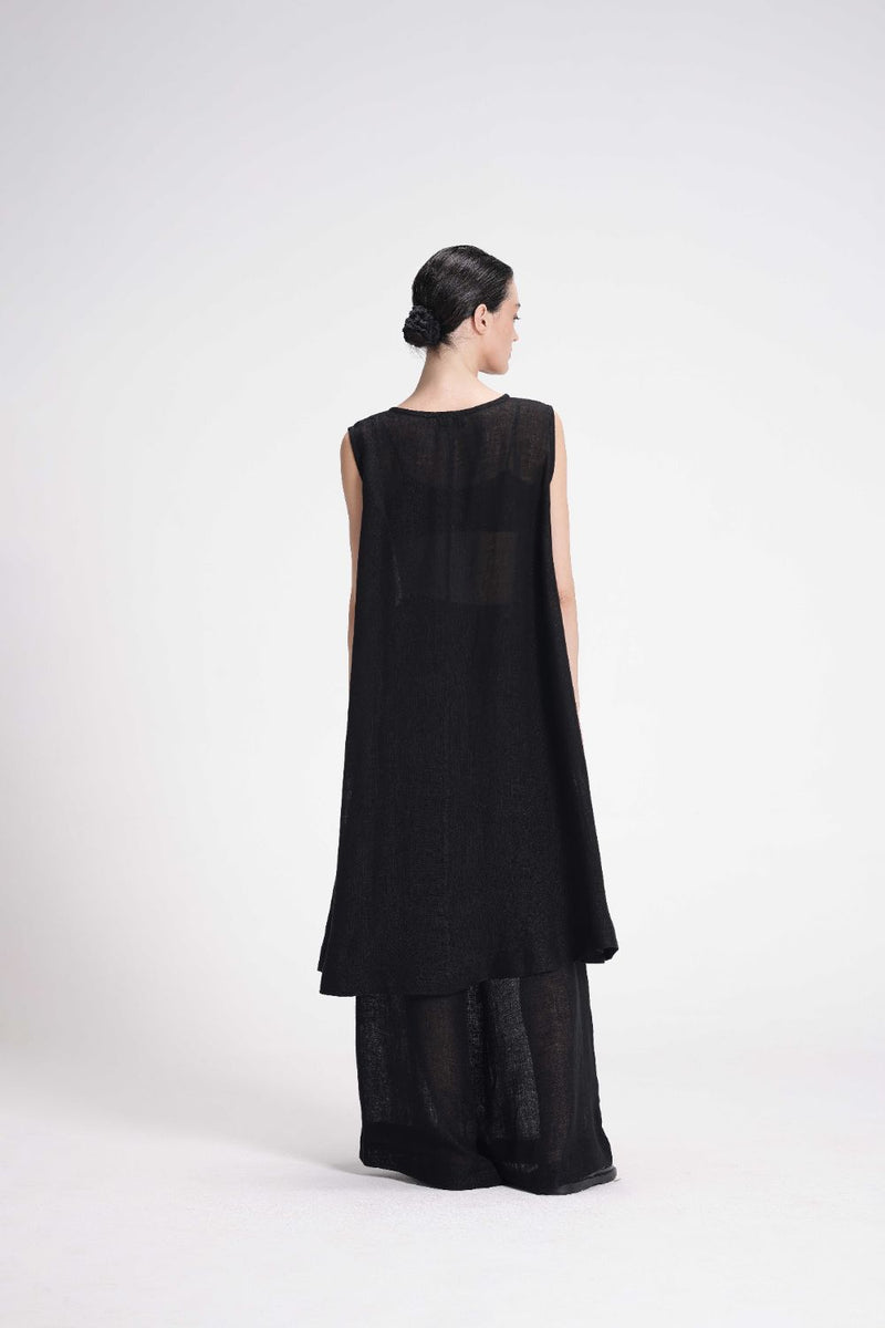 Sheer Slip Dress linen by Turn Black in black color for women in Singapore