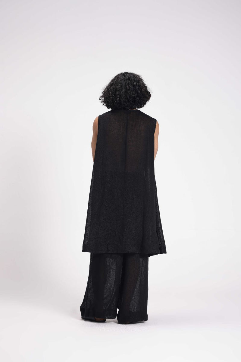 Sheer Slip Dress linen by Turn Black in black color for women in Singapore