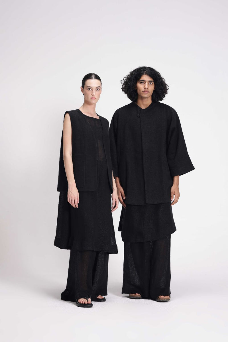 Sheer Slip Dress linen by Turn Black in black color for women in Singapore