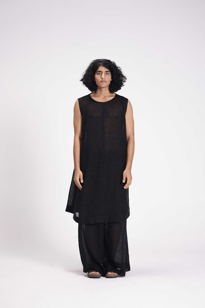 Sheer Slip Dress linen by Turn Black in black color for women in Singapore