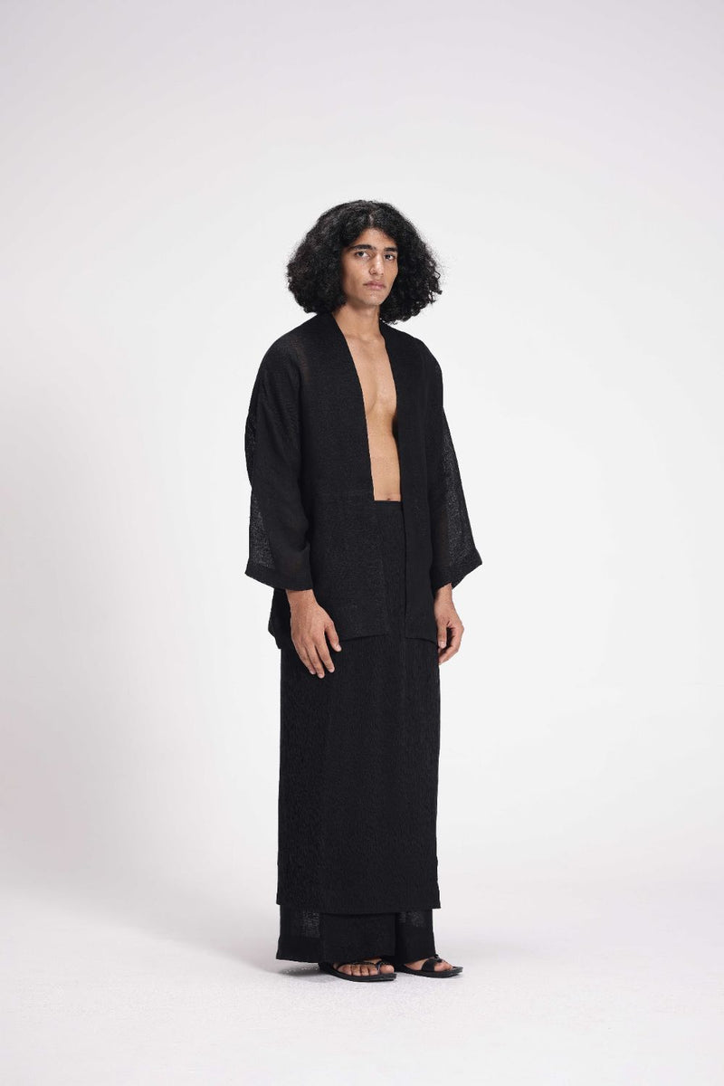 Sheer Patchwork Overlay linen by Turn Black in black color for women in Singapore