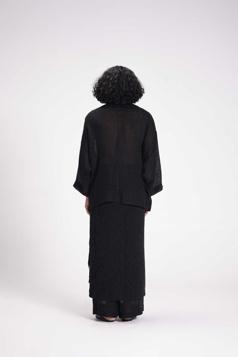 Sheer Patchwork Overlay linen by Turn Black in black color for women in Singapore