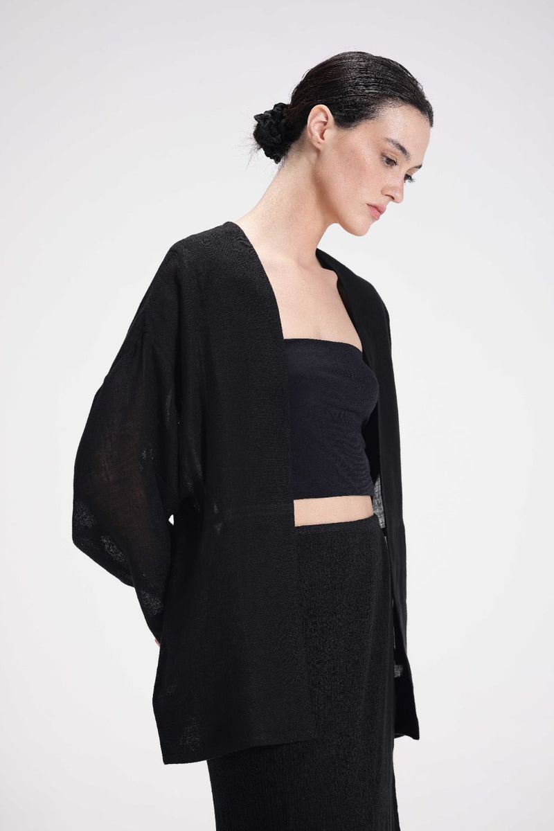 Sheer Patchwork Overlay linen by Turn Black in black color for women in Singapore