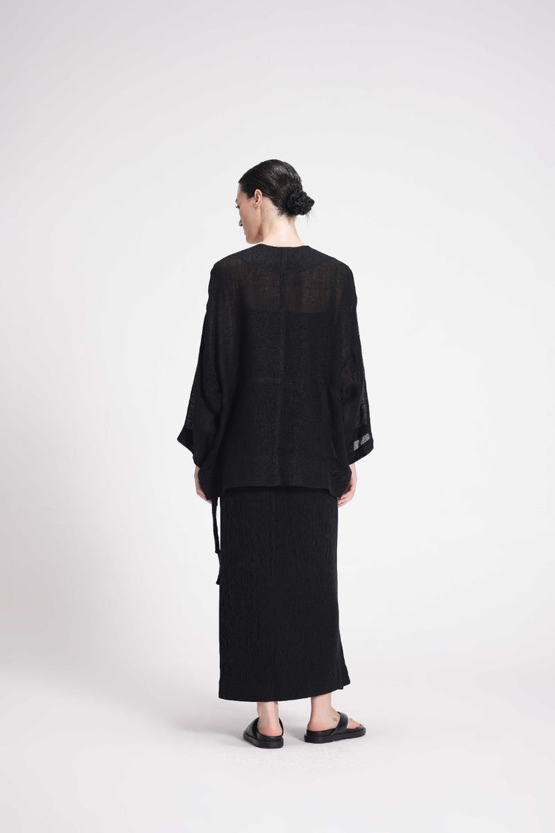 Sheer Patchwork Overlay linen by Turn Black in black color for women in Singapore