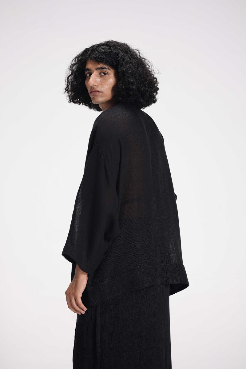 Sheer Patchwork Overlay linen by Turn Black in black color for women in Singapore