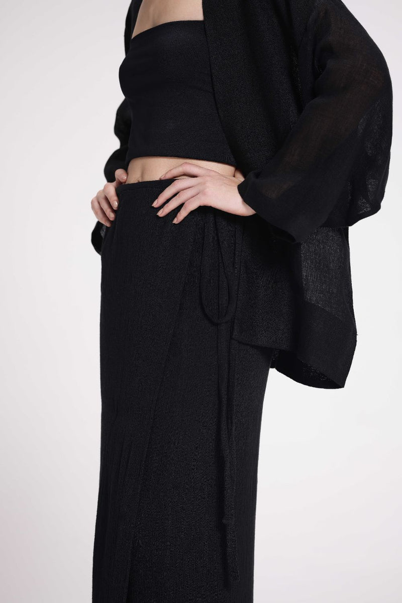Textured Wrap Skirt cotton by Turn Black in black color for women in Singapore