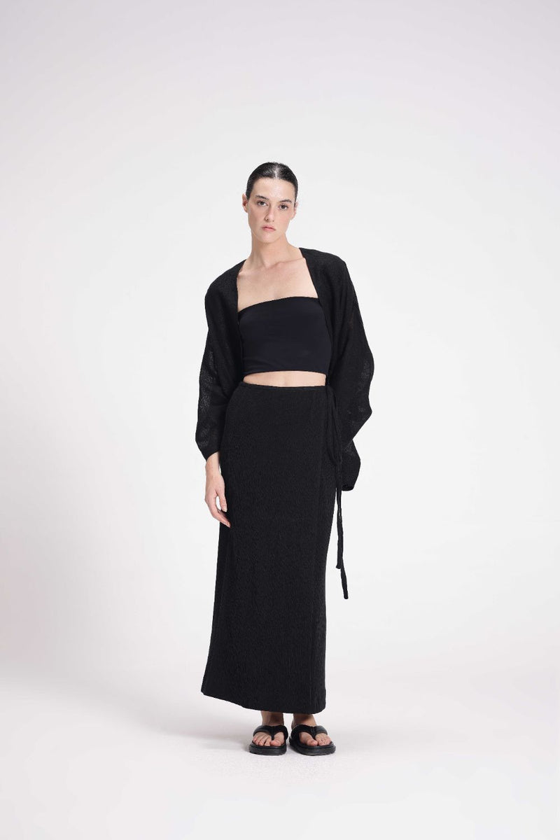 Textured Wrap Skirt cotton by Turn Black in black color for women in Singapore