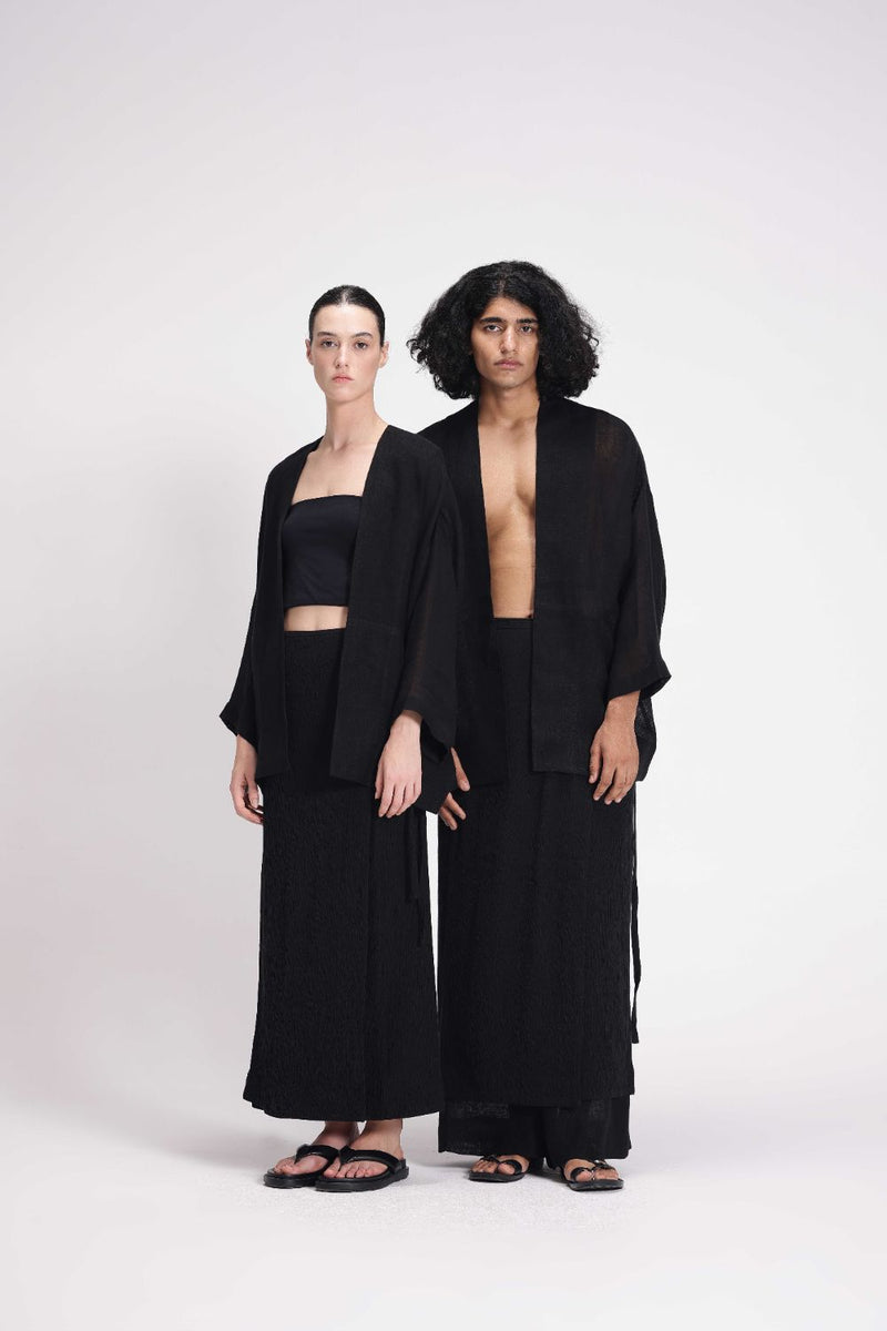 Textured Wrap Skirt cotton by Turn Black in black color for women in Singapore