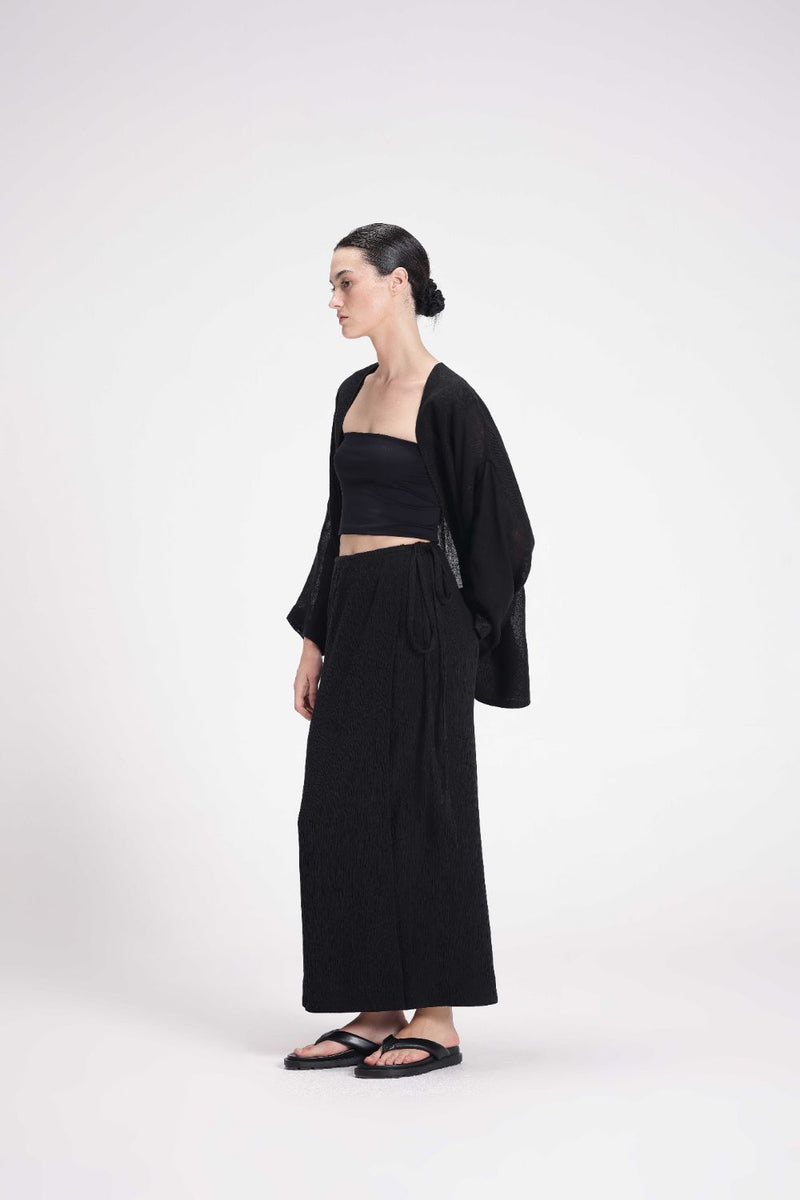 Textured Wrap Skirt cotton by Turn Black in black color for women in Singapore