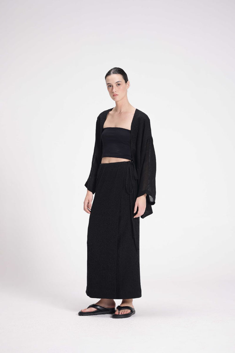 Textured Wrap Skirt cotton by Turn Black in black color for women in Singapore