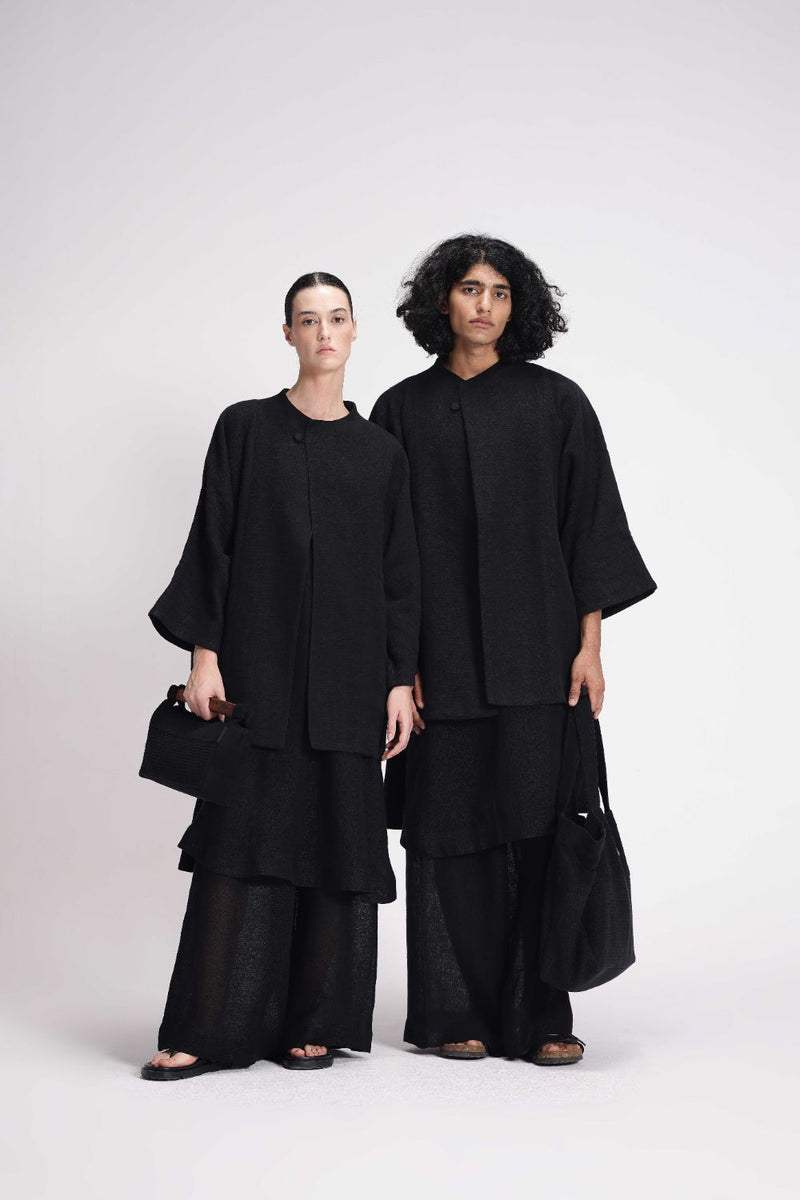 Chenille Full Sleeve Jacket linen by Turn Black in black color for men in Singapore