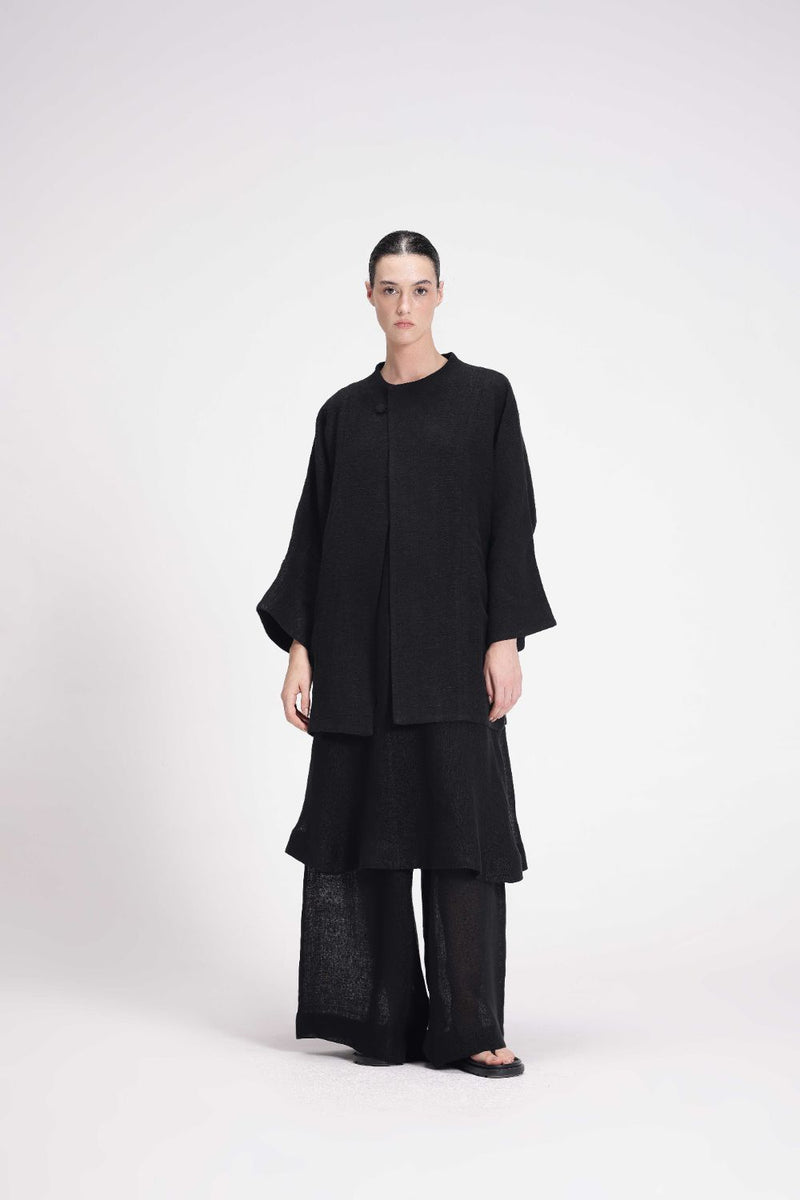 Chenille Full Sleeve Jacket linen by Turn Black in black color for men in Singapore