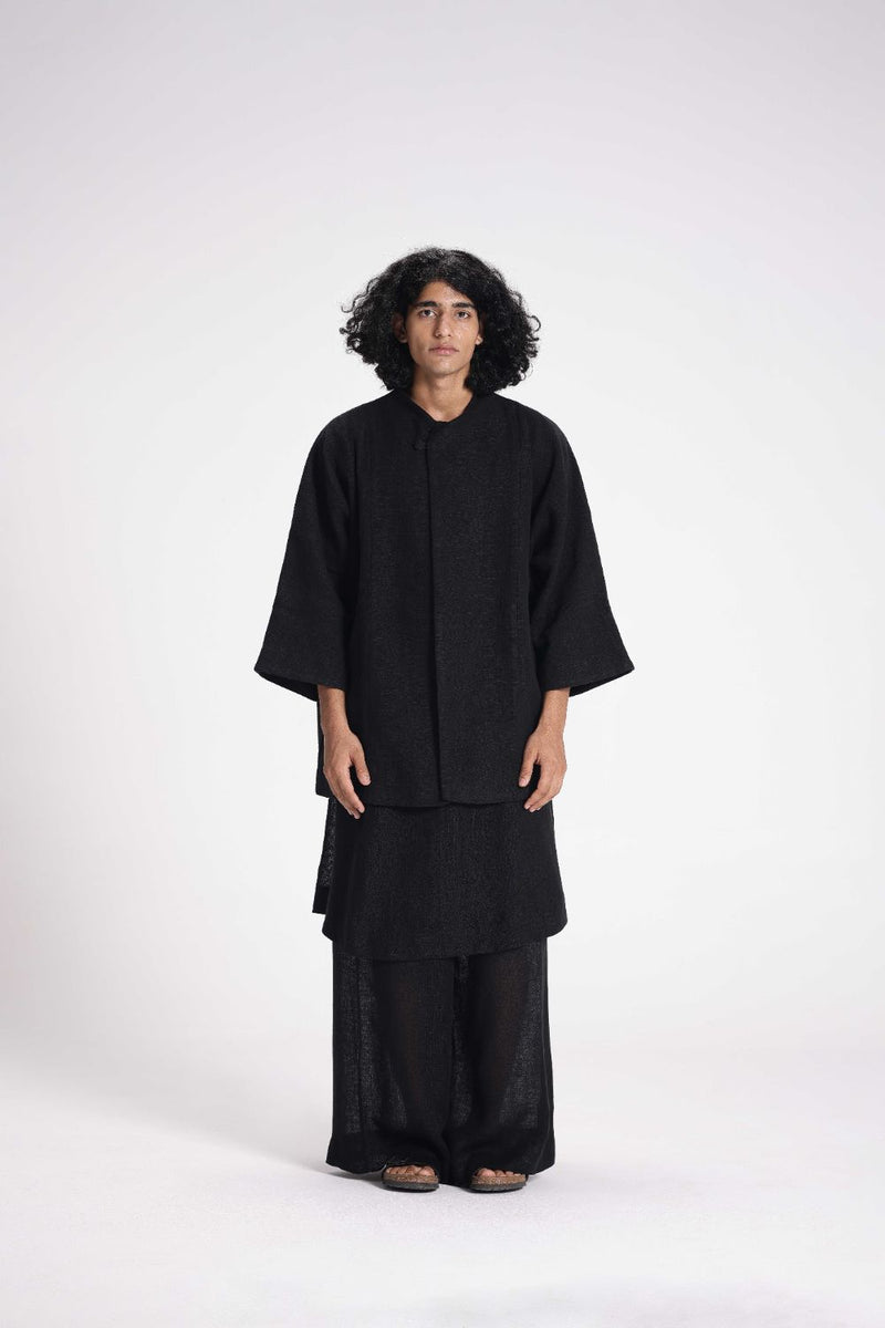 Chenille Full Sleeve Jacket linen by Turn Black in black color for men in Singapore