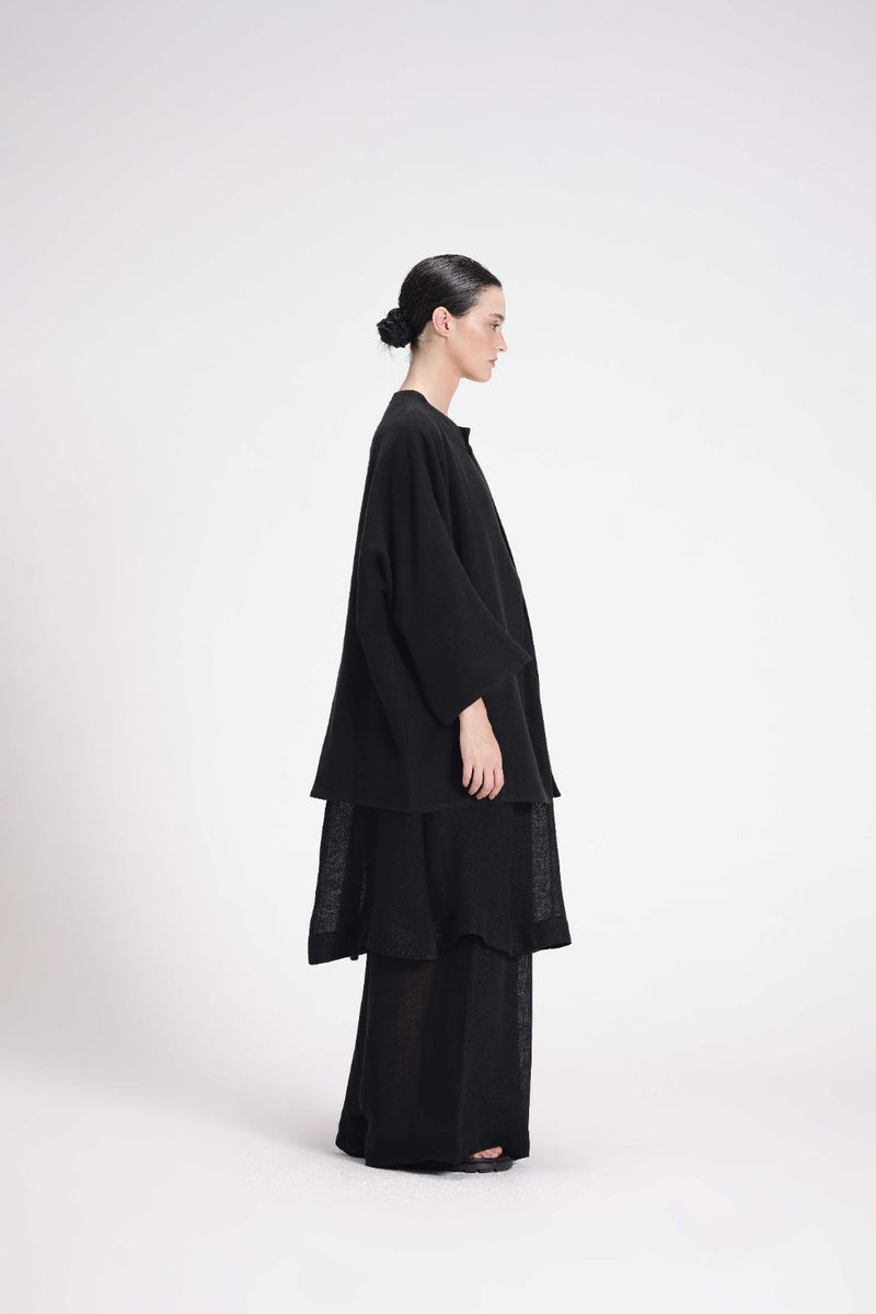 Chenille Full Sleeve Jacket linen by Turn Black in black color for men in Singapore