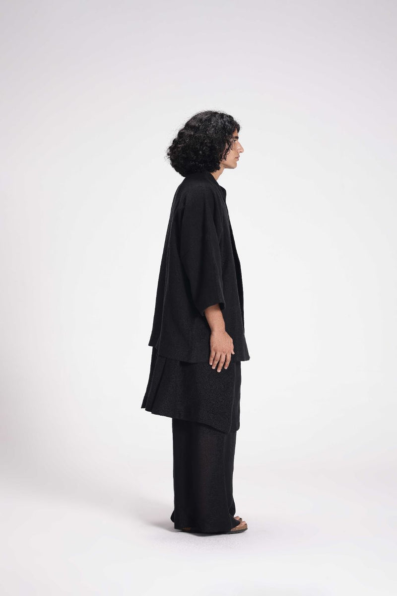 Chenille Full Sleeve Jacket linen by Turn Black in black color for men in Singapore