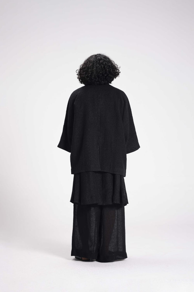 Chenille Full Sleeve Jacket linen by Turn Black in black color for men in Singapore