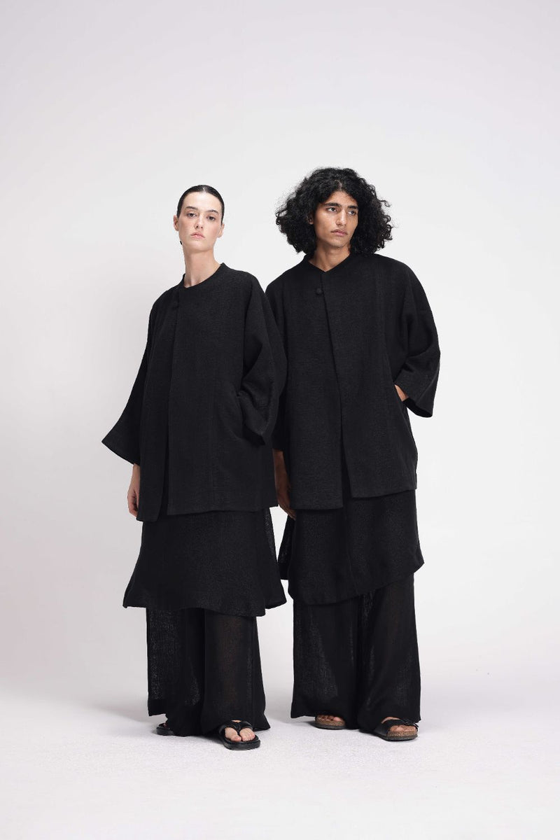 Chenille Full Sleeve Jacket linen by Turn Black in black color for men in Singapore