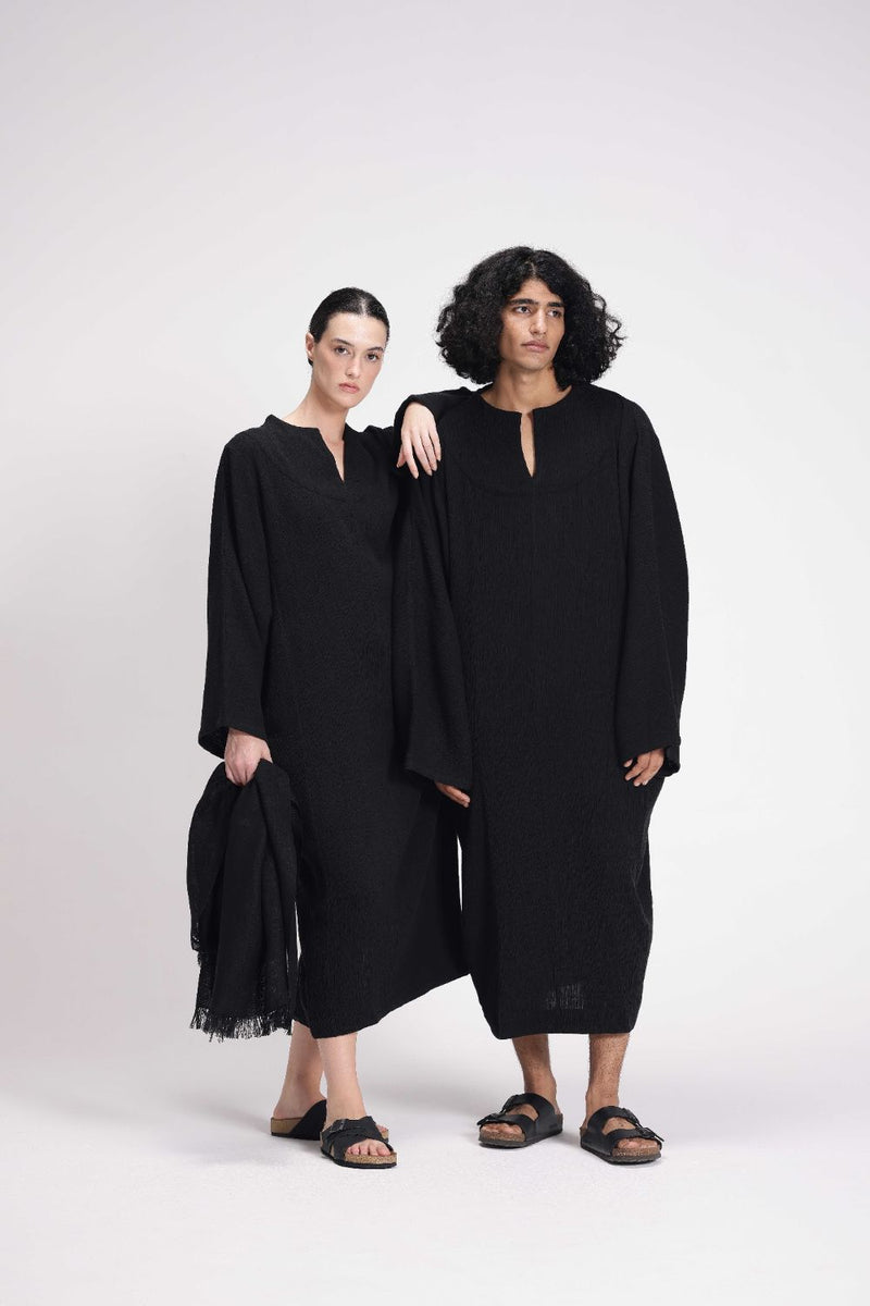 Textured Full Sleeve Tunic cotton by Turn Black in black color for women in Singapore