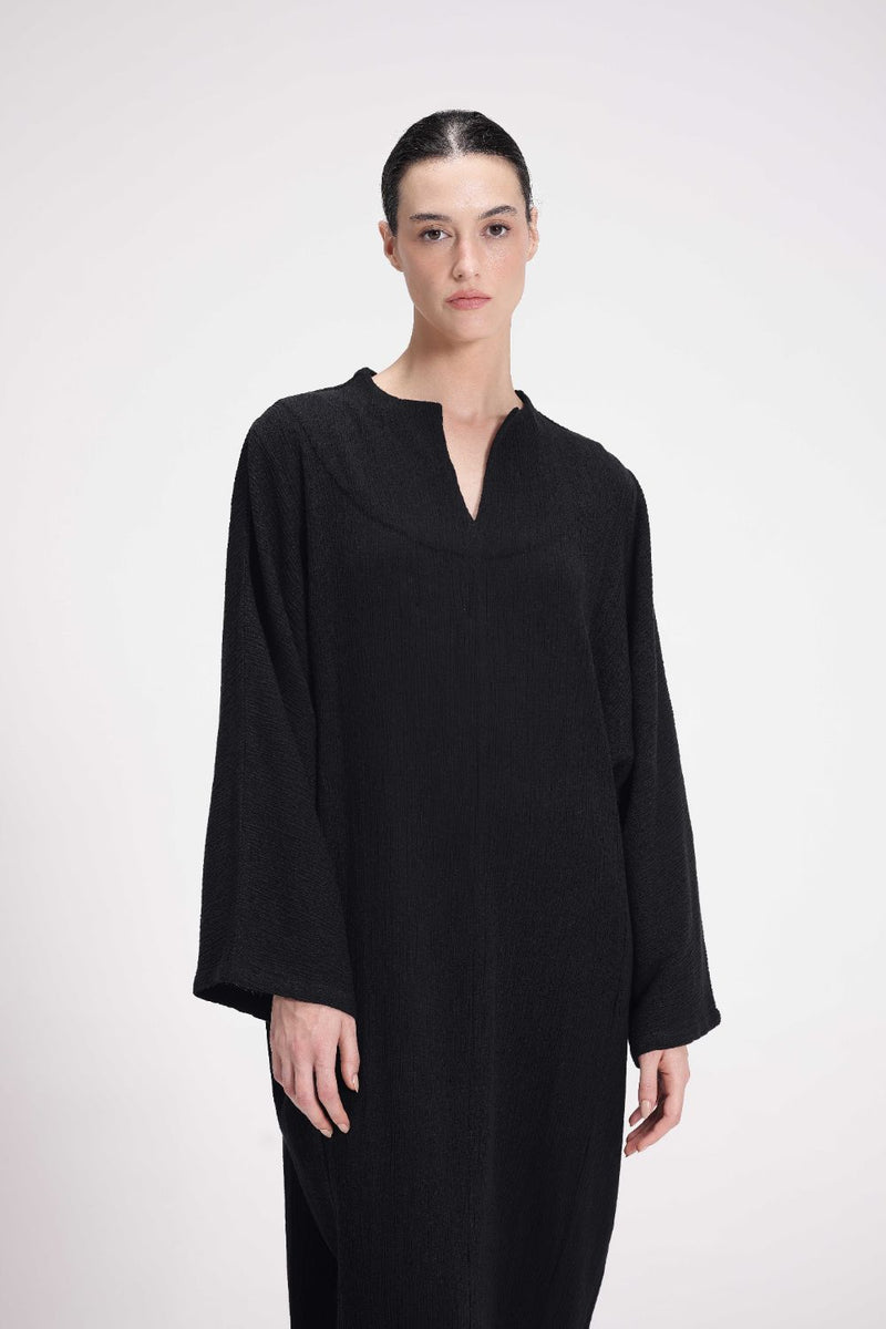 Textured Full Sleeve Tunic cotton by Turn Black in black color for women in Singapore