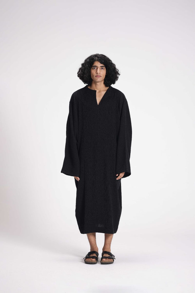 Textured Full Sleeve Tunic cotton by Turn Black in black color for women in Singapore